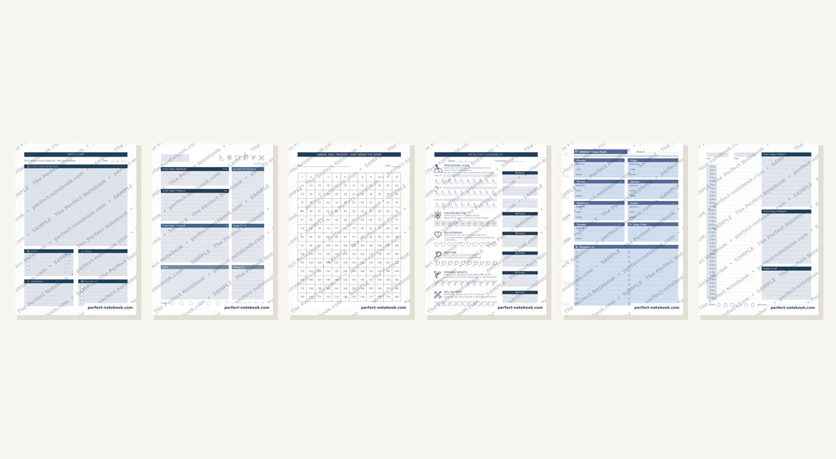 Printable PDF templates for The Perfect Notebook (sample previews)