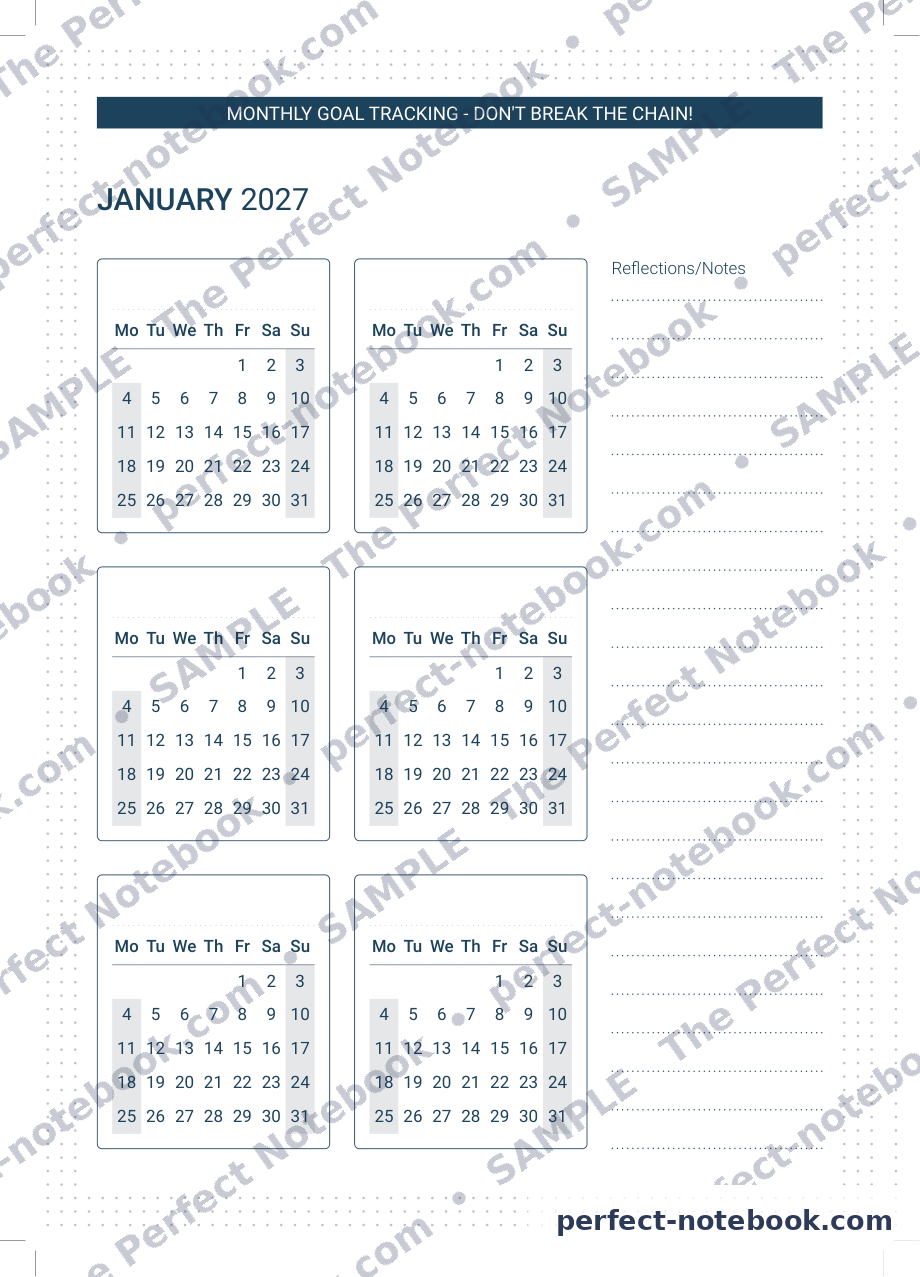 The Budget Kit — Monthly goal tracking sample — January 2027