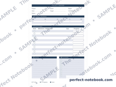 Project Tracker page from The Caregiver Kit — project, owner, start, target and completed fields, an overall progress bar, a milestones table with done, deliverable, due and progress columns, and separate Notes and Blockers boxes