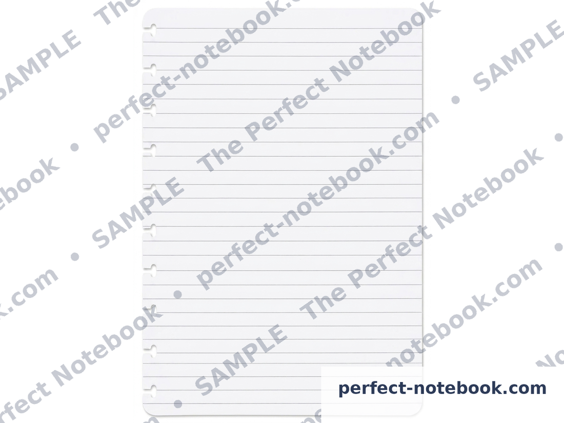 Ruled Notepad page from The Caregiver Kit — a disc-punched ruled sheet with evenly spaced writing lines, included with The Perfect Notebook