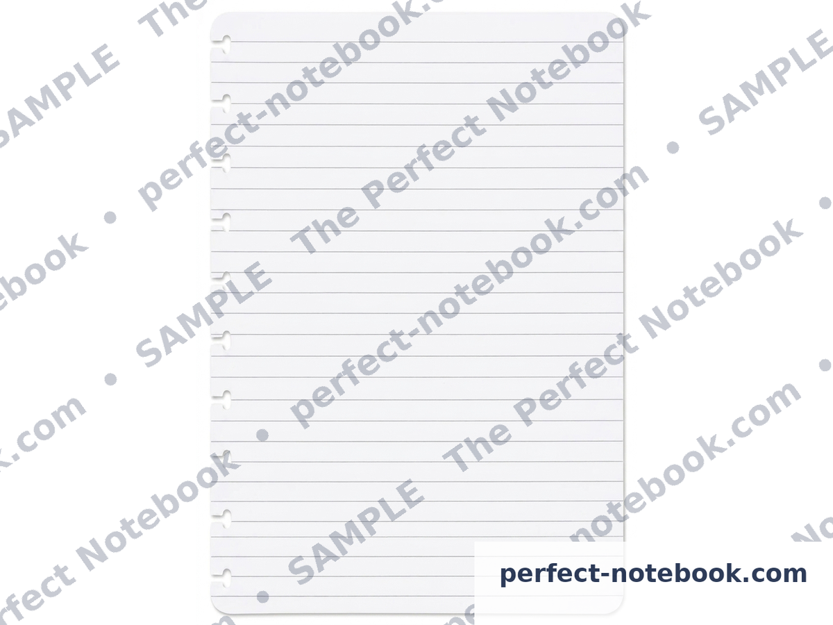 Ruled Notepad page from The Caregiver Kit — a disc-punched ruled sheet with evenly spaced writing lines, included with The Perfect Notebook