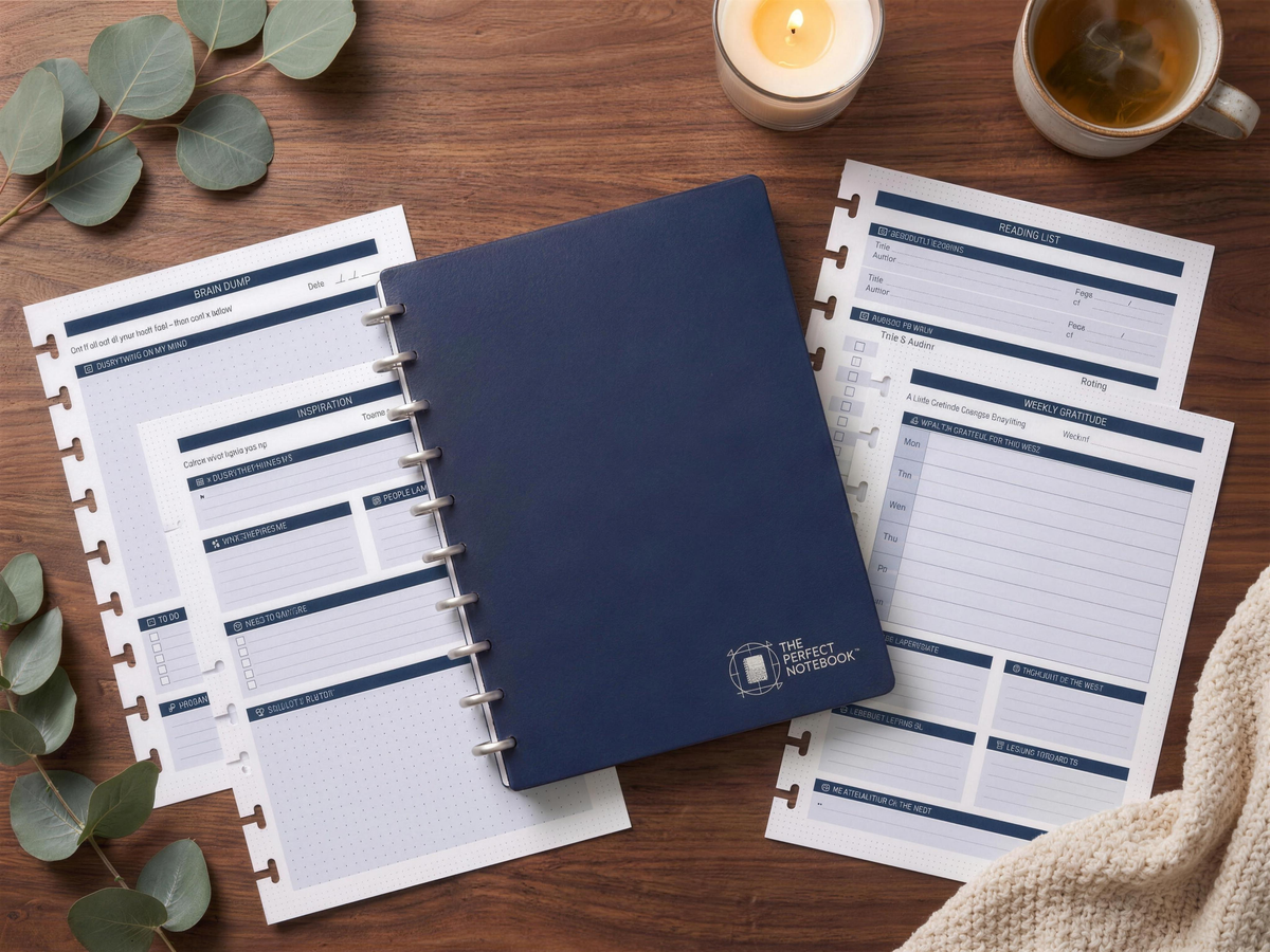 The Self Care Kit — navy disc-bound The Perfect Notebook with self-care planning pages
