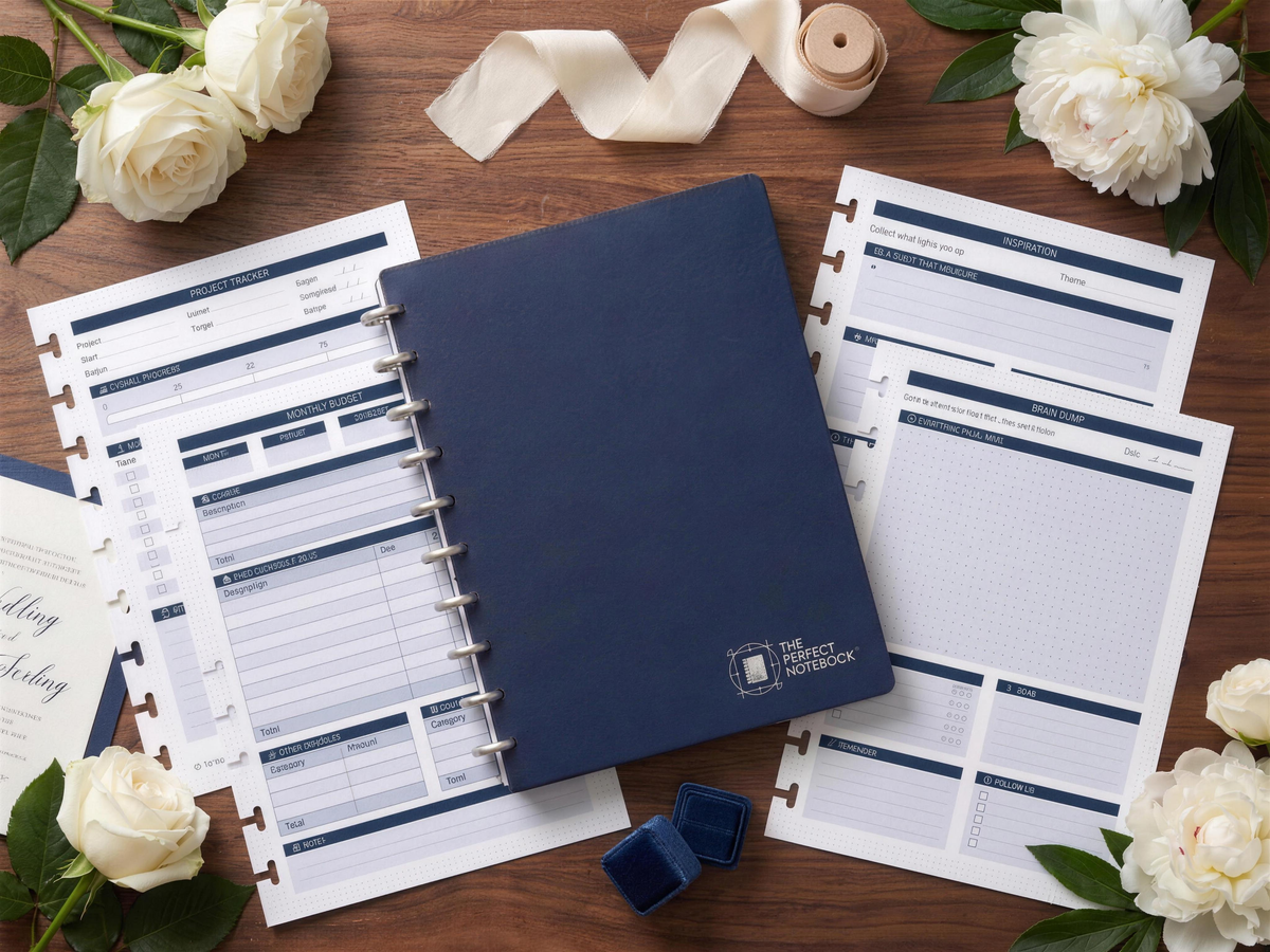 The Wedding Kit — navy disc-bound The Perfect Notebook with wedding planning pages