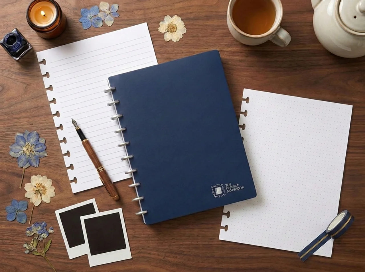 The Journaling Kit contents — notebook, dotted and blank refills, pockets and ruler bookmarks