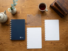 The Journaling Kit contents — notebook, dotted and blank refills, pockets and ruler bookmarks