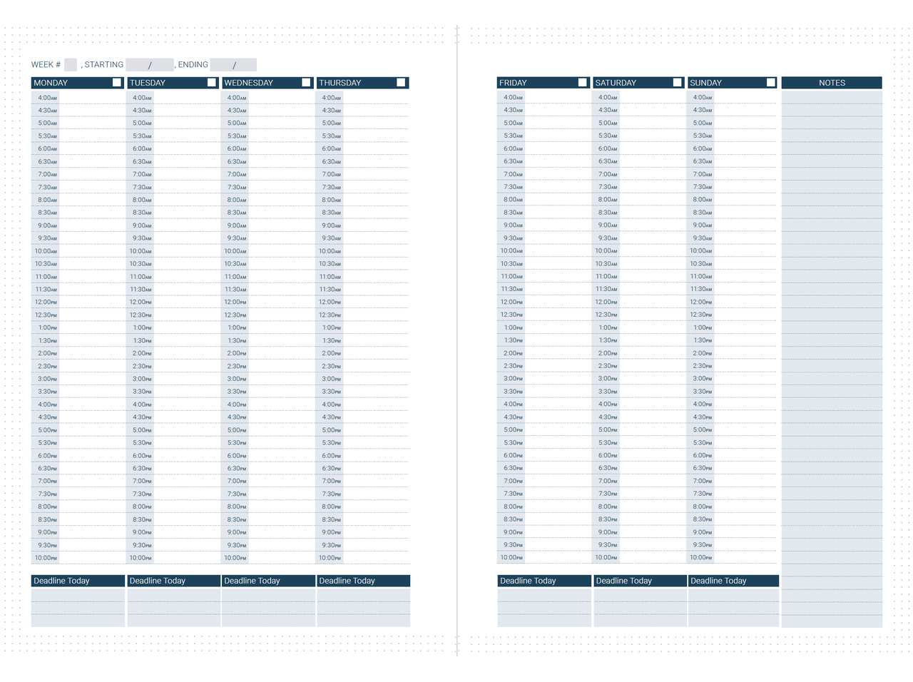 AM-PM Weekly Calendar pages — The Planner Pack