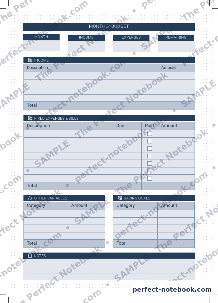 The Renovation Kit — Monthly Budget page