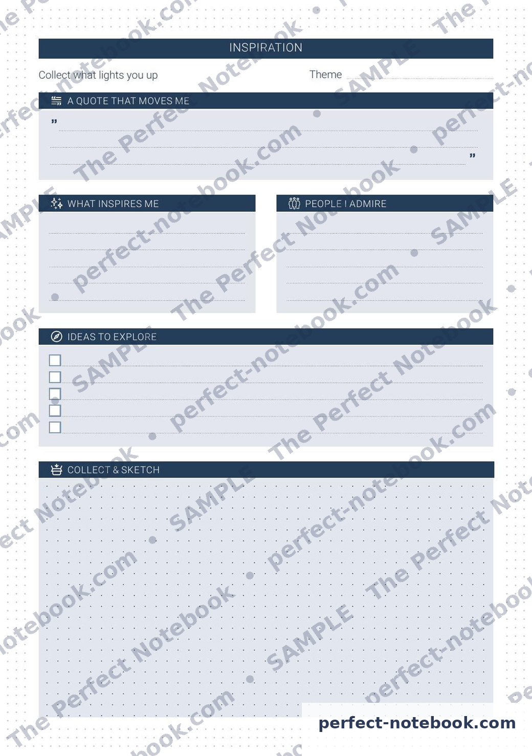 Inspiration Printable Template – sample page (watermarked preview), The Perfect Notebook