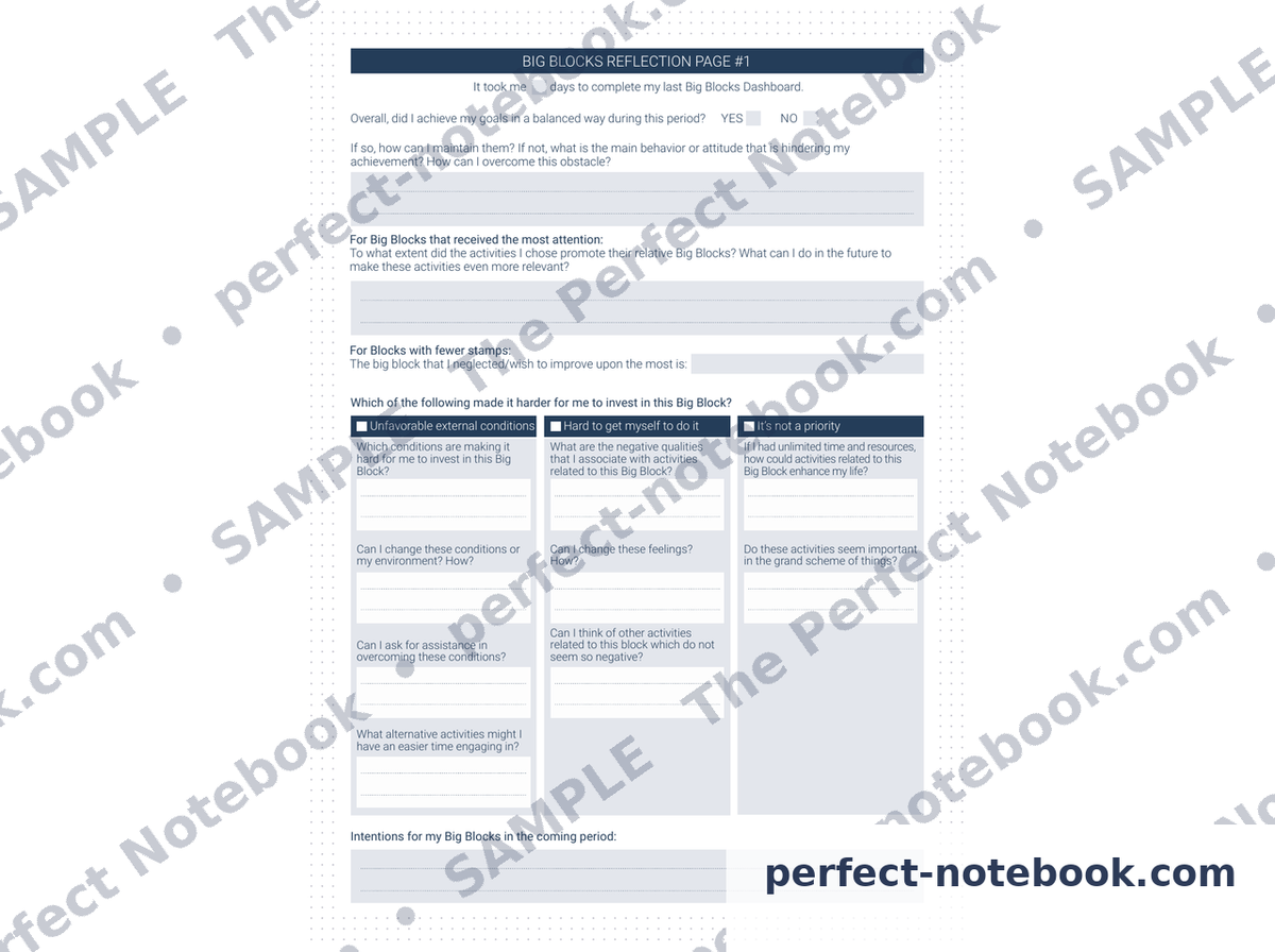 Reflection Printable Template – sample page (watermarked preview), The Perfect Notebook