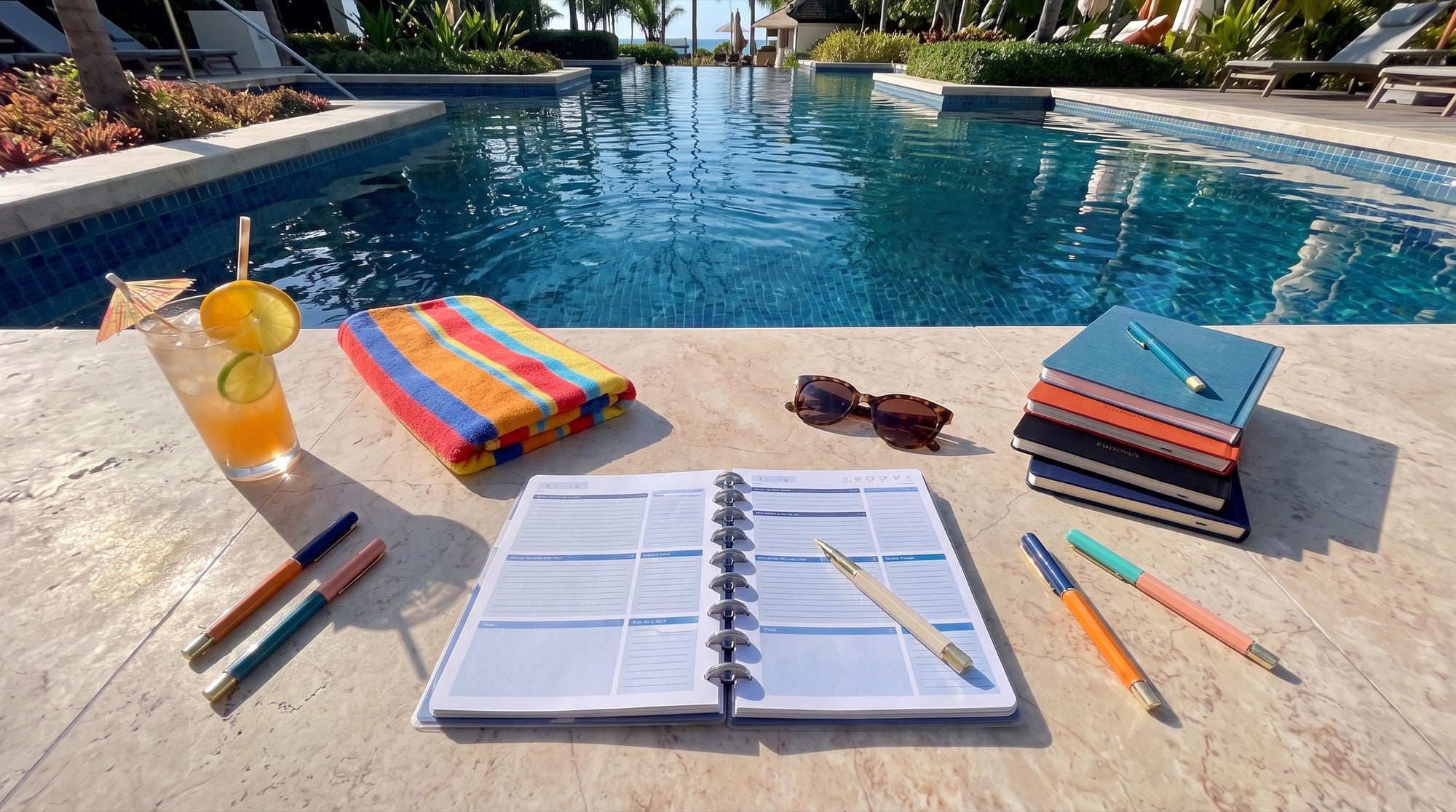 The Perfect Notebook open poolside — Buy it once. Refill it forever.