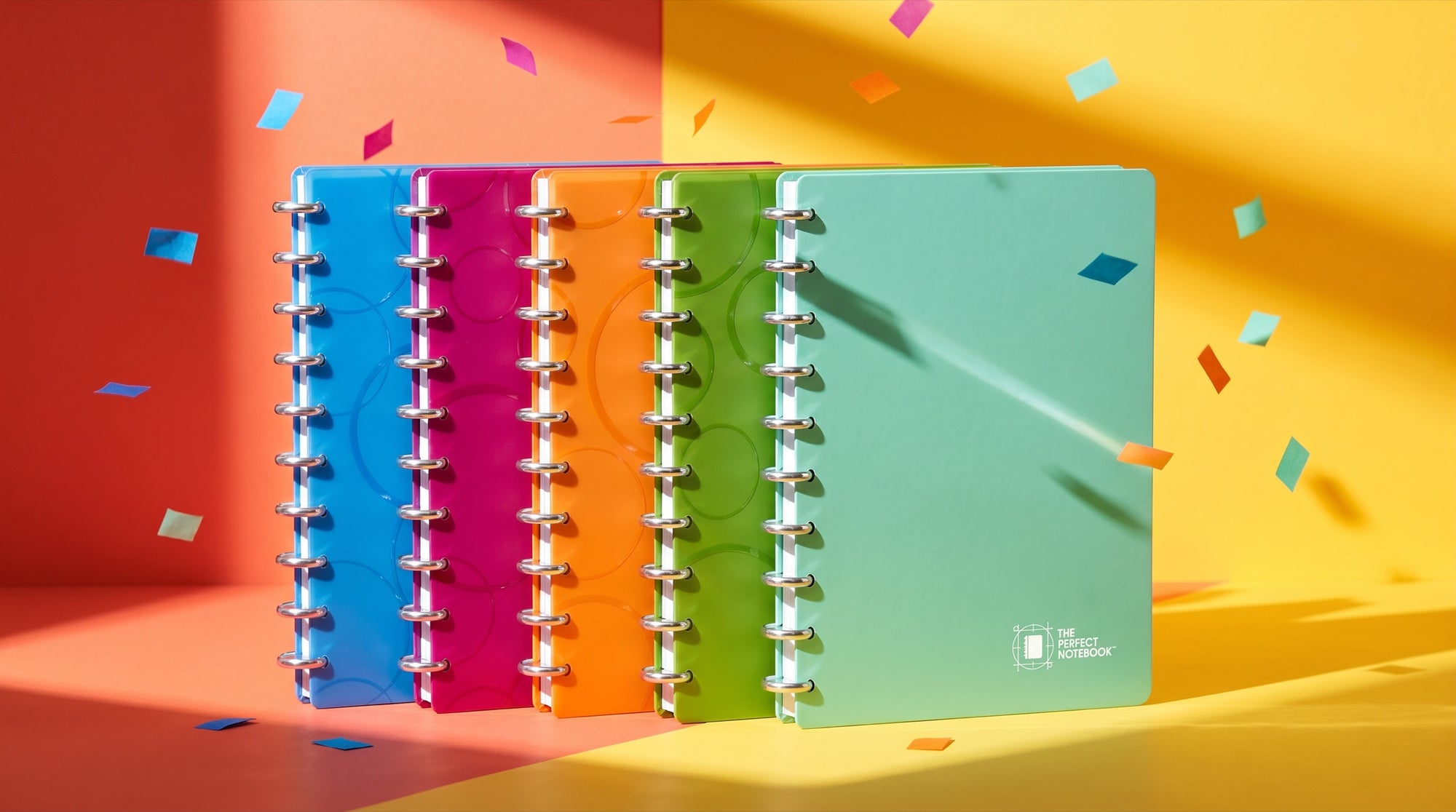 Five Colour Edition notebooks with confetti — The Summer Edit