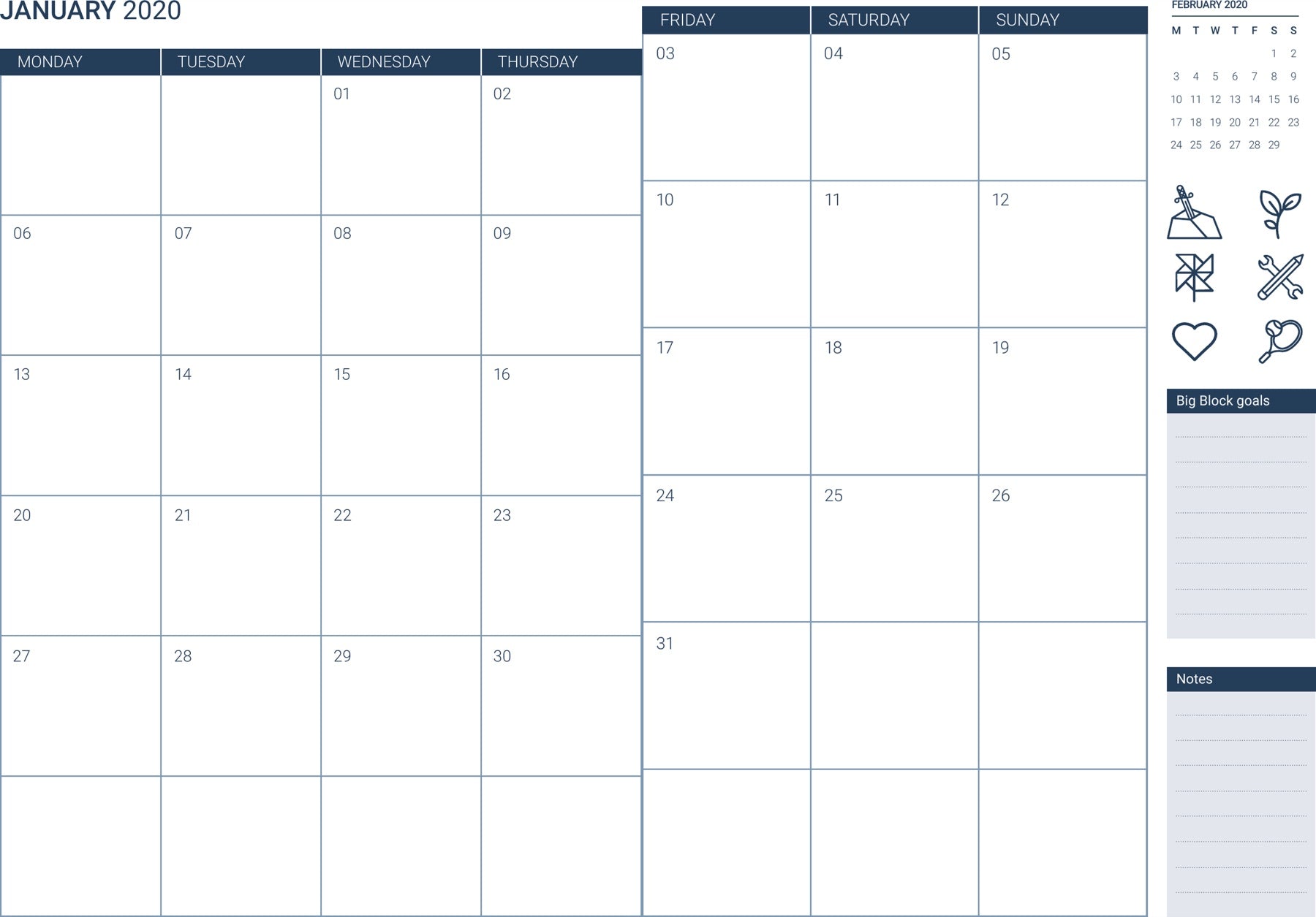 The Monthly Calendar spread template